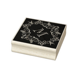 Carimbo De Borracha Folhagem Festiva Arte Deco Monograma Feriado Vinta