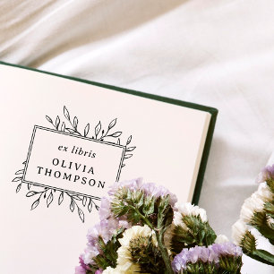 Carimbo De Borracha Folhas Desenhadas à Mão Modernas Ex Libris Nome Bi