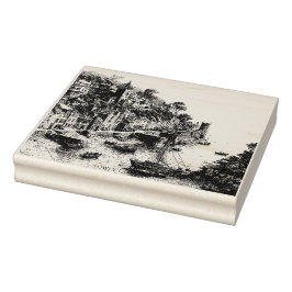 Carimbo De Borracha Fowey, Cornwall Vintage Sketch