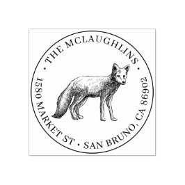 Carimbo De Borracha Fox Sketch | Nome da família redonda e endereço de