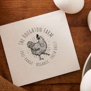 Carimbo De Borracha Frango Rústico Desenhado à Mão Fazenda Ovos Caipir