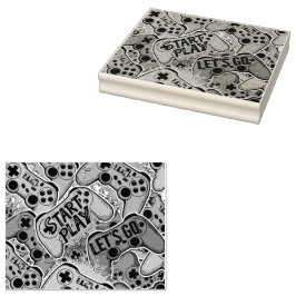 Carimbo De Borracha Gamer Pattern Wood Art Stamp