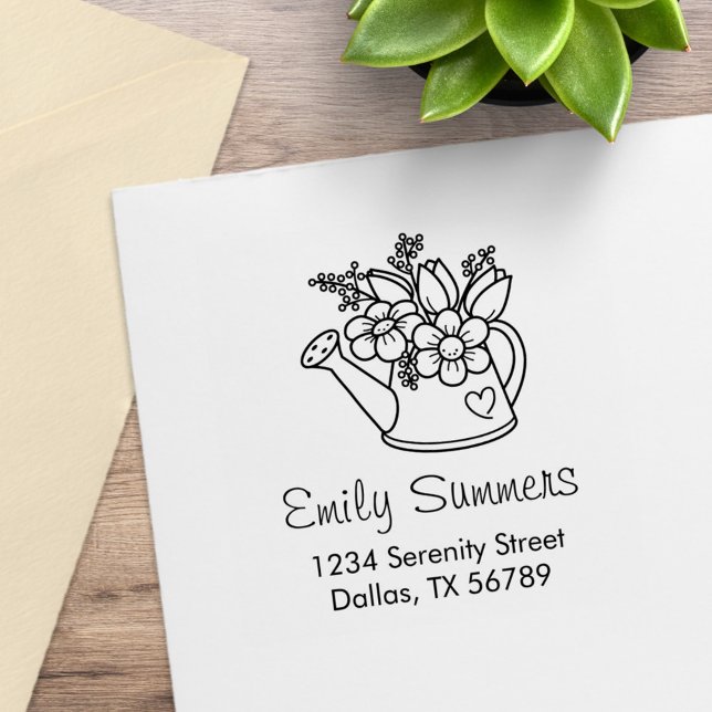 Carimbo De Borracha Garden Watering Can com Endereço das Flores (Criador carregado)