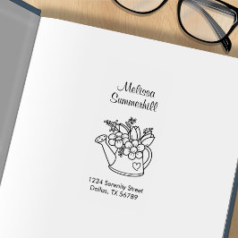 Carimbo De Borracha Garden Watering Can com Flores Endereço 2