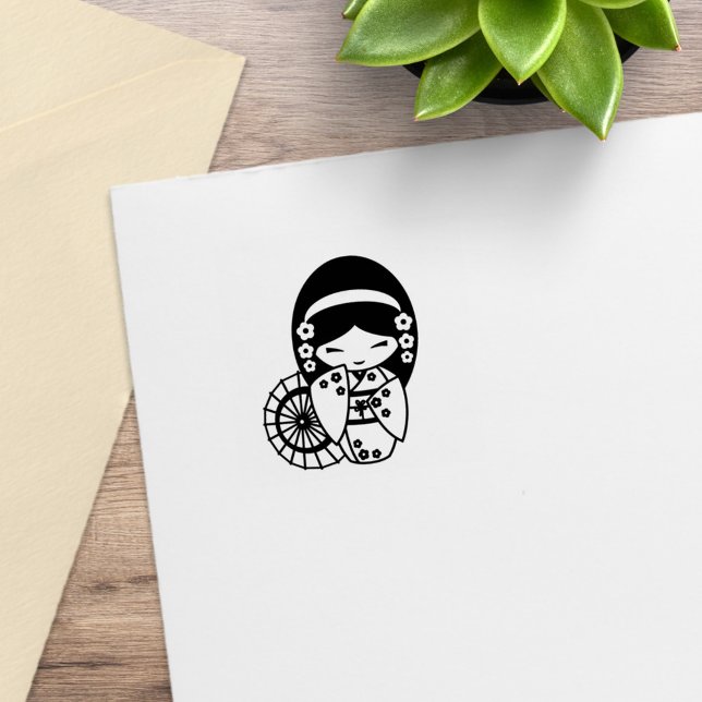 Carimbo De Borracha Garota dos Guarda-chuvas Japonesa em Kimono 2 (Criador carregado)