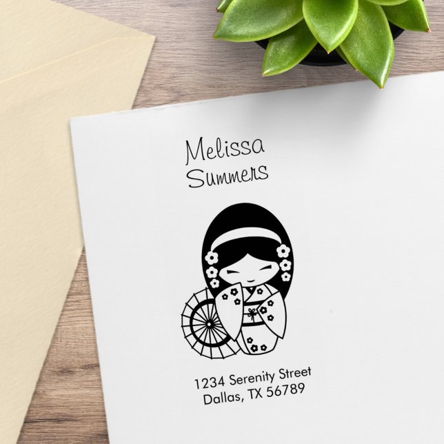 Carimbo De Borracha Garota dos Guarda-chuvas Japonesa no Endereço Kimo (Criador carregado)