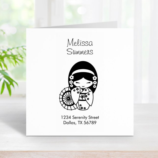 Carimbo De Borracha Garota dos Guarda-chuvas Japonesa no Endereço Kimo (Criador carregado)