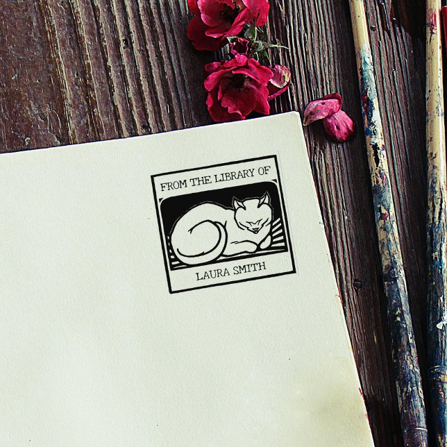 Carimbo De Borracha Gato Antigo Da Biblioteca De (Criador carregado)