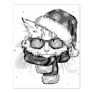 Carimbo De Borracha Gato Branco Bonito Feliz Natal