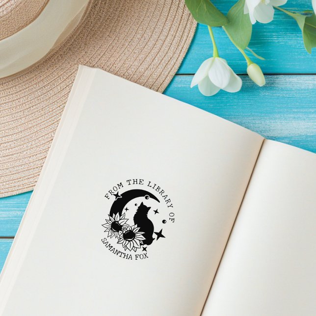 Carimbo De Borracha Gato da Lua Mística Da Biblioteca De (Criador carregado)