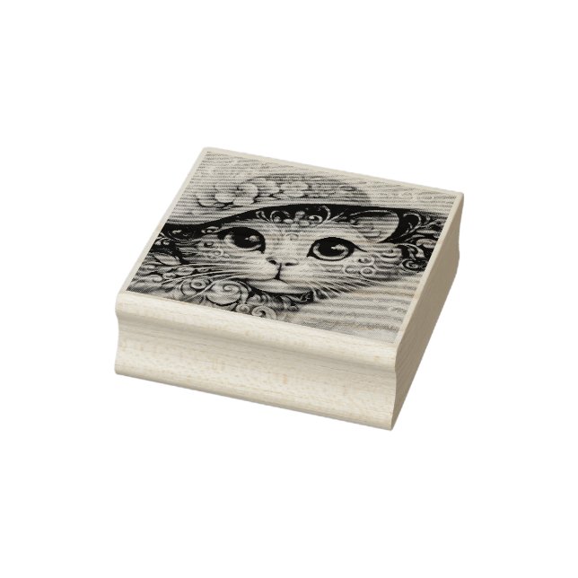 Carimbo De Borracha Gato de Abstrato com Gato com Chapéu (Carimbo)