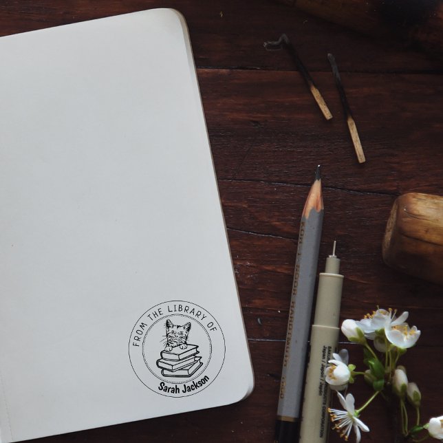 Carimbo De Borracha Gato De Cabelo Curto Americano, Livro Da Bibliotec (Criador carregado)