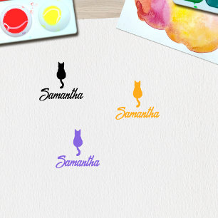 Carimbo De Borracha Gato de Nome de Script Personalizado Moderno