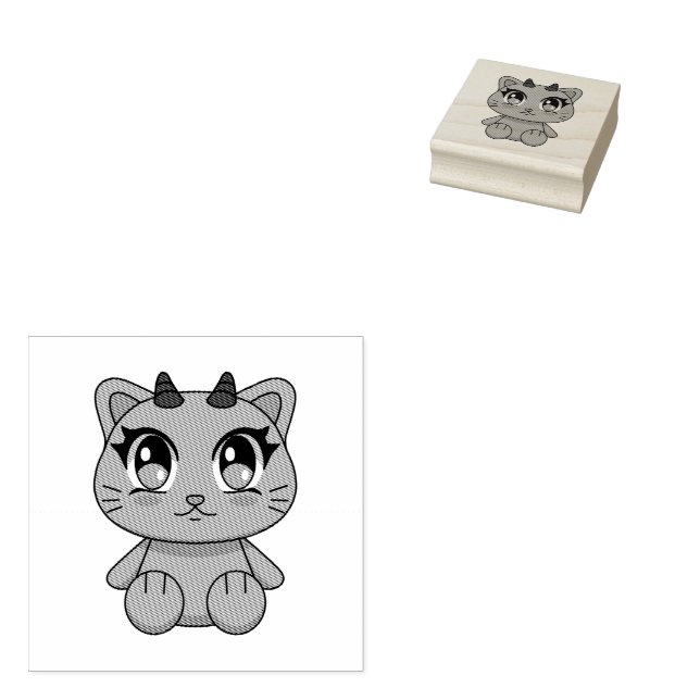 Carimbo De Borracha Gato Demônio de Kawaii Cute (Carimbado)