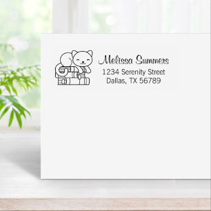 Carimbo De Borracha Gato Feliz em cima do Endereço da Pilha de Livros