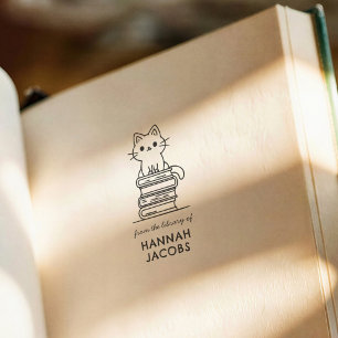 Carimbo De Borracha Gato & Livros Moderno Fofo Da Biblioteca de Livro