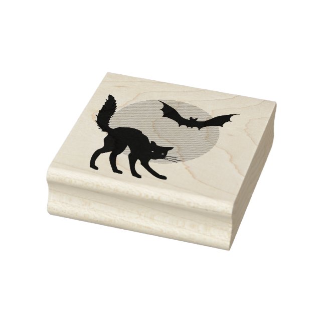 Carimbo De Borracha Gato Negro, Lua e Bat (Carimbo)