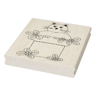 Carimbo De Borracha Gato no Pote da Flor