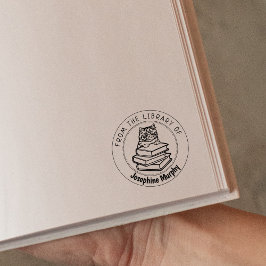 Carimbo De Borracha Gato Persa, Livro Da Biblioteca De