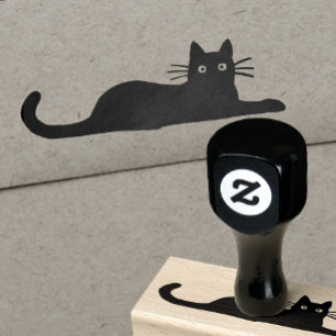 Carimbo De Borracha Gato preto que encontra-se para baixo