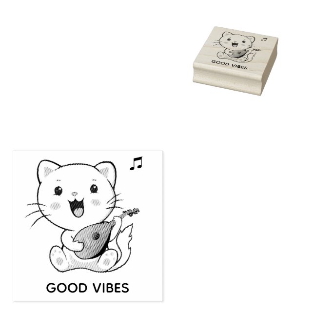 Carimbo De Borracha Gato Tabby Musical Fofo com Bandolim (Carimbado)