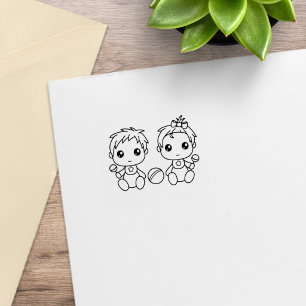 Carimbo De Borracha Gêmeos Bebê Menino Menina 1x1