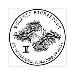 Carimbo De Borracha Gemini Zodiac Crest Desenho Mão Endereço de devo