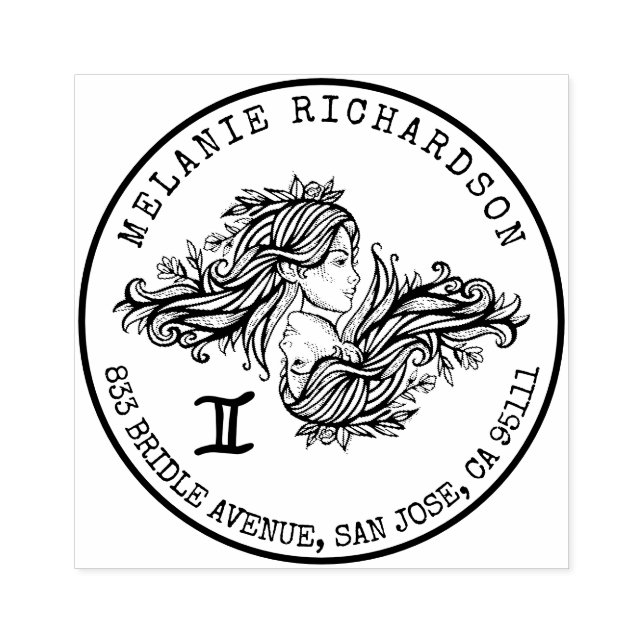 Carimbo De Borracha Gemini Zodiac Crest Desenho Mão | Endereço de devo (Impressão)