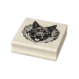 Carimbo De Borracha German shepherd Angel dog head art illustration  