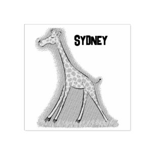 Carimbo De Borracha Girafa bonita e feliz com cartoon de borboleta