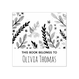 Carimbo De Borracha Girls Modern Floral Flowers and Name Bookplate