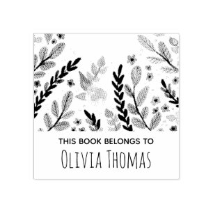 Carimbo De Borracha Girls Modern Floral Flowers and Name Bookplate