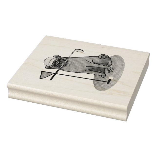 Carimbo De Borracha Golf Pug Jogando Golfe (preto) Cachorro Bonito Eng (Carimbo)