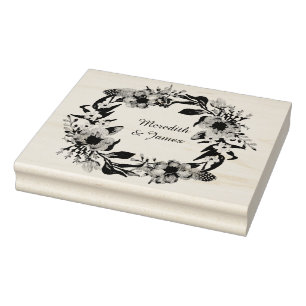 Carimbo De Borracha Grinalda floral com folhas e sprigs
