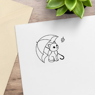 Carimbo De Borracha Guarda-chuva de Folha de Gatinho Fofo 1x1