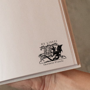 Carimbo De Borracha Guerreiro Dragão Fantasia, Livro Ex Libris Vintage