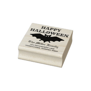 Carimbo De Borracha Halloween Bat Crazy Name