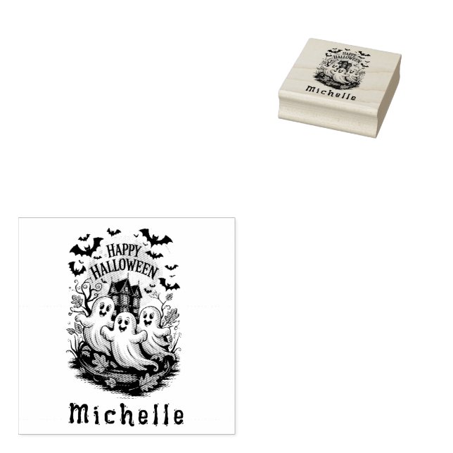 Carimbo De Borracha Halloween Spooky Haunted House Ghost and Bats (Carimbado)