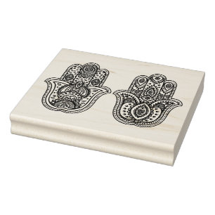 Carimbo De Borracha Hamsa tirado mão com ornamento