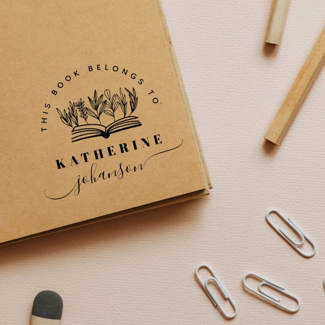 Carimbo De Borracha Hand-drawn Book Flowers Elegant Script Library (Criador carregado)