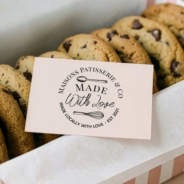 Carimbo De Borracha Hand Drawn Whisk Spoon Made With Love Bakery (Hand Drawn Whisk Spoon Made With Love Bakery Rubber Stamp)