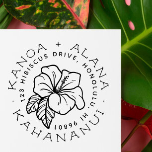Carimbo De Borracha Hibiscus havaiano Endereço de Casal