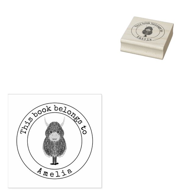 Carimbo De Borracha Highland Cow Este Livro Pertence A (Carimbado)