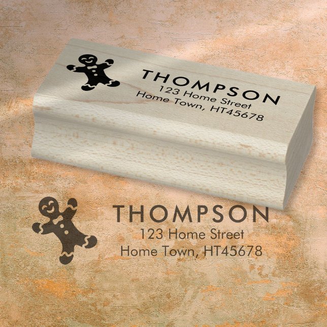 Carimbo De Borracha Holiday Gingerbird Man Return Endereço (Christmas Holiday Gingerbread Man Return Address Rubber Stamp)