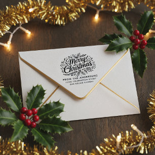 Carimbo De Borracha Holly Merry Christmas Family Name Endereço de devo
