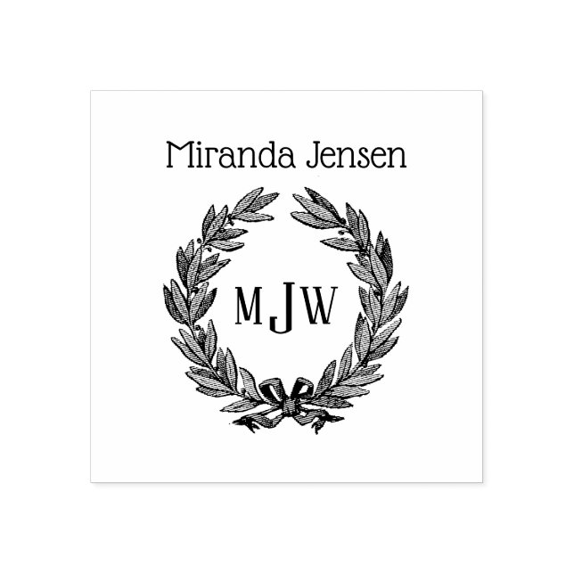 Carimbo De Borracha Holly Wreath 3 Nome do Monograma Inicial (Impressão)