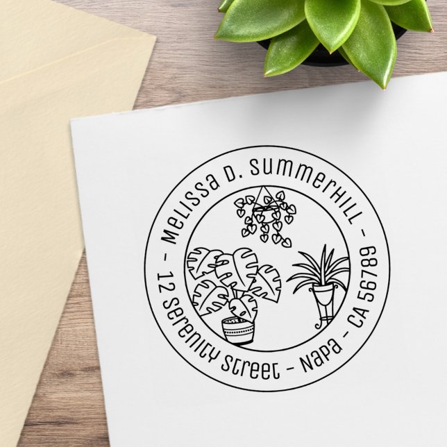 Carimbo De Borracha Houseplants Hobby Round Address (Criador carregado)