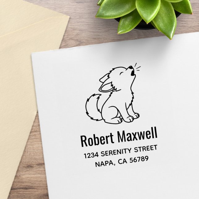 Carimbo De Borracha Howling Wolf Pup Address (Criador carregado)