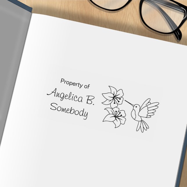 Carimbo De Borracha Hummingbird próximo a Flores - Placa (Criador carregado)