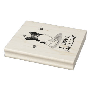 Carimbo De Borracha I Love Papillons (branco e preto) Hearts Dogs Cute